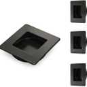HOMOTEK Stainless Steel Flush Handles, 2-3/4 Inch Square Recessed Sliding Closet Door Finger Pulls, Inner Dia 2-1/8 Inch (54mm), Black, 3 Pack