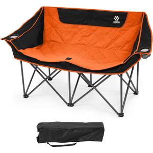 Camping Chair, Oversized Loveseat Double 2 Person Outdoor Chair with Arms, Cup Holder and Carry Bag, Heavy-Duty Collapsible Chair for Outside, Black/Orange