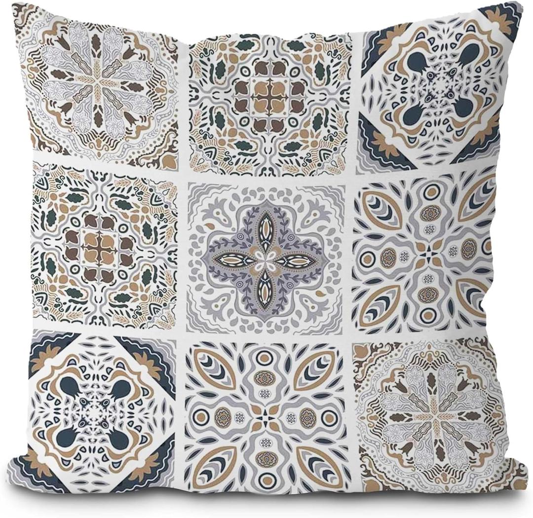 Vintage Boho Moroccan Pillow Cover 18x18, Moroccan Decor for Home, Neutral Traditional Modern Art Decorative Throw Pillow Cover for Home Room Bedroom Decor (Nature6)