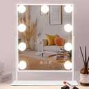 COOLJEEN Vanity Mirror with Lights, 9 Led Bulbs Lighted Makeup Mirror with Detachable 10X Magnification Mirror, Hollywood Mirror 3 Color Lights Tabletop Makeup Mirror, 360 Rotation