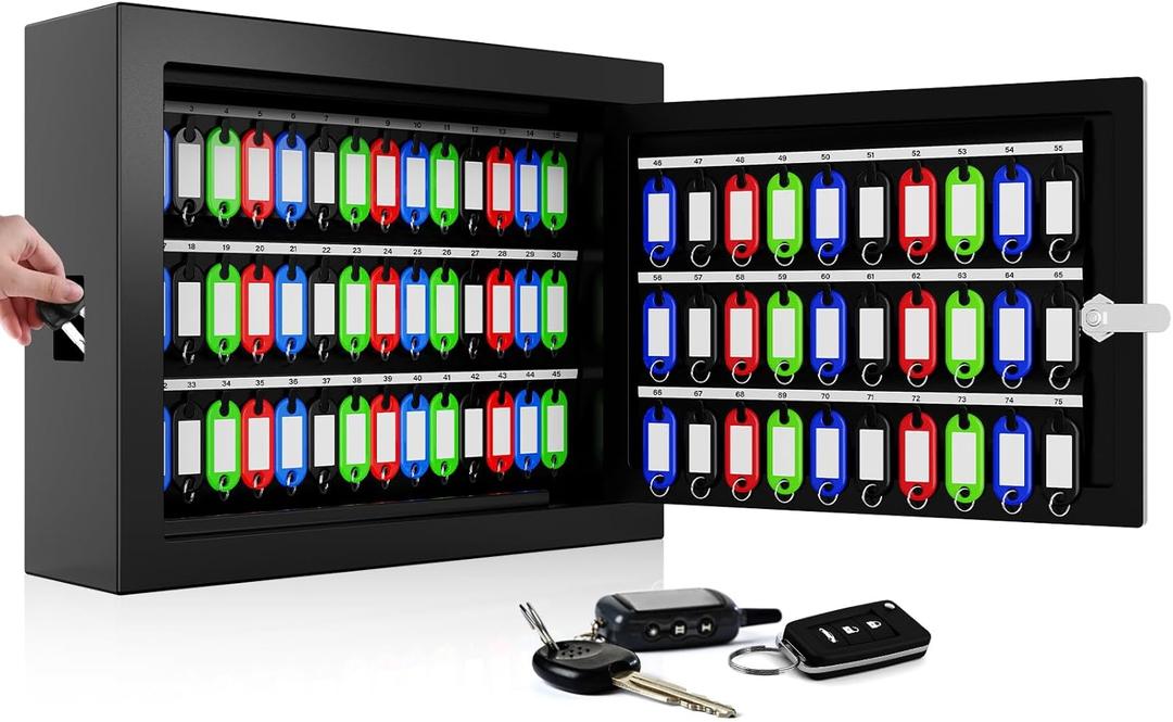 75 Keys Key Lock Box, Anti-Theft Key Cabinet with Key Tags, Key Organizer Wall Mount for Car Garage House Rental Office Business