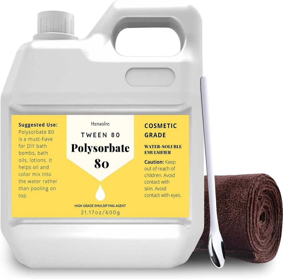 21.17 oz Polysorbate 80 for Bath Bombs, Premium Polysorbate 80 (Sorbitan Oleate) Liquid, 100% Pure, Cosmetics Grade, Gentle on Skin, Suitable for Making Lotions, Shampoos, Body Washes and More