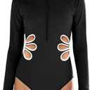 Girls Rash Guard Swimsuit UPF 50+ Long Sleeve Side Cutout Girl One Piece Swim Suit Bathing Suit Girls Swimwear  (15-16 Years, Black)