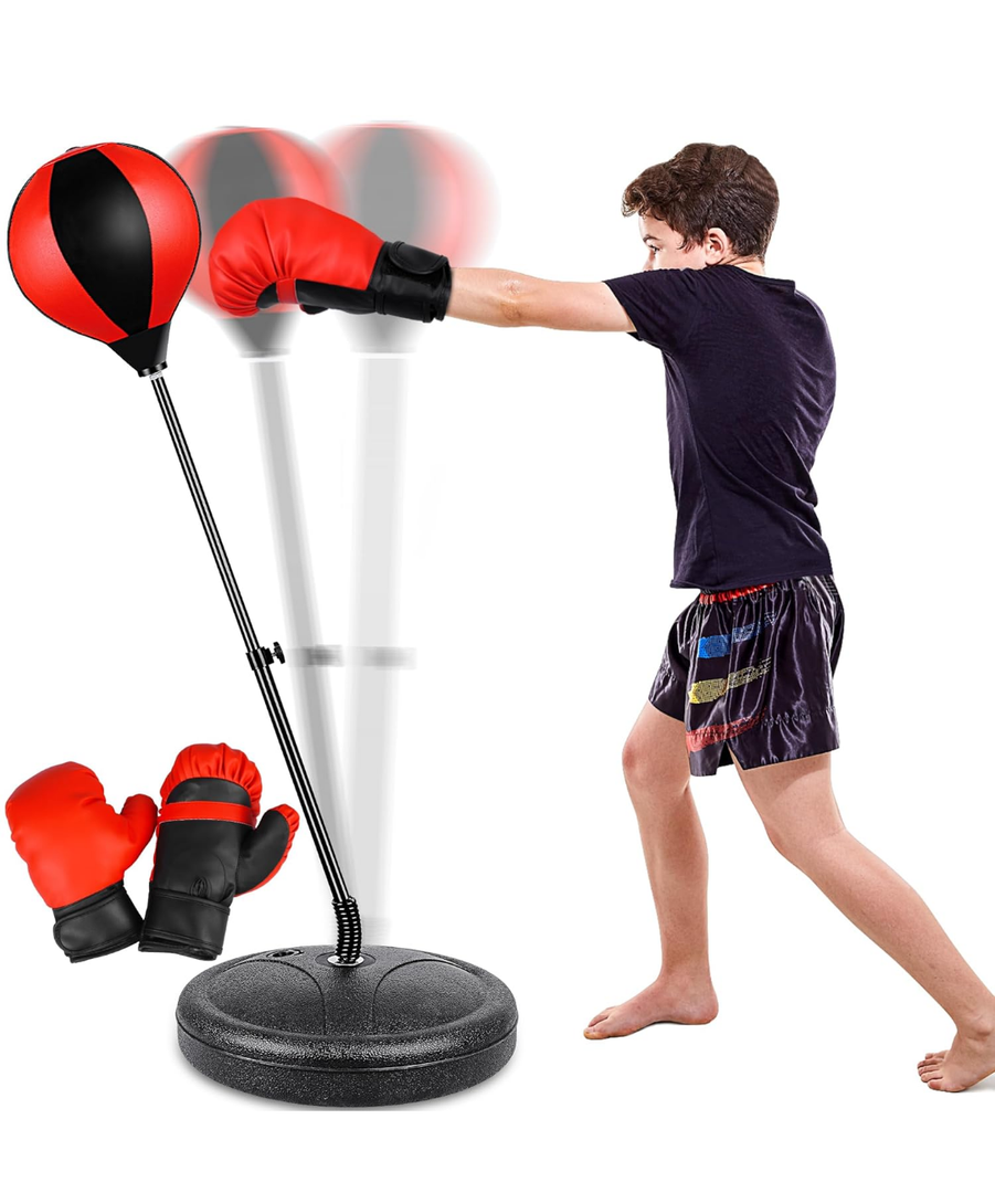 Punching Bag for Ages 3 4 5 6 7 8+ Years Old Kids, Boxing Bag Set Toy with Boxing Gloves, Height Adjustable Punching Bag, Sport Toy for Boys & Girls, Ideal Christmas Birthday Gift for Kids