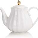 Sweejar Royal Teapot, Ceramic Tea Pot with Removable Stainless Steel Infuser, Blooming & Loose Leaf Teapot - 28 Ounce(White)