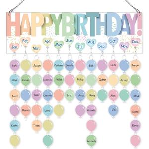Eersida Birthday Calendar Wall Hanging Family Birthday Plaque with Tags Gifts for Mom Grandma Classroom Reminder Calendar Board with 120 Tags for Mother's Day Home Office(Pastel Color)