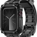 Fullmosa Compatible with Apple Watch Bands 45mm 44mm Series 9/8/7/6/5/4/SE3/SE2/SE, TPU Rugged iWatch Strap Military Grade Shockproof Bumper Case for Men Women, Black