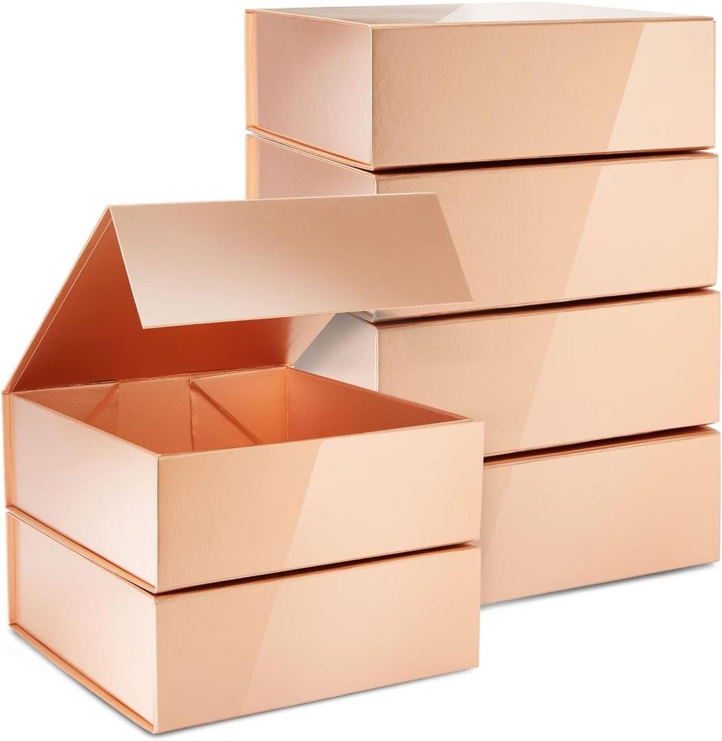 Stockroom Plus 6 Pack Proposal Boxes with Lid for Groomsmen, Bridesmaid, 9.5 x 9.5 x 3.5 Inch Square Glossy Rose Gold Magnetic Gift Box for Parties, Retail