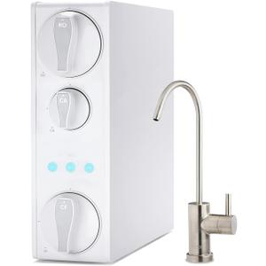 iSpring RO500AK-BN Reverse Osmosis Water Filter, NSF 58 Certified, 500 GPD Tankless Under Sink RO System, Natural pH Alkaline Remineralization, 2:1 Pure to Drain Ratio, Brushed Nickel Faucet (White)