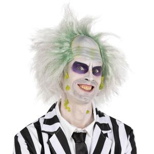 Morph Beetle Wig White Frizzy Hair Wig with Green Roots and Bald Cap for Halloween Costume for Men and Women, One Size