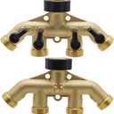 Twinkle Star 4 Way Heavy Duty Brass Garden Hose Splitter, Hose Connector 3/4", Hose Spigot Adapter with 4 Valves