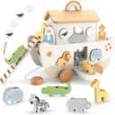 Wooden Noahs Ark Toy for Toddlers 1-3, Baptism Christening Gifts for Boys Girls, Christian Toy Animal Shape Sorter, Baby Birthday