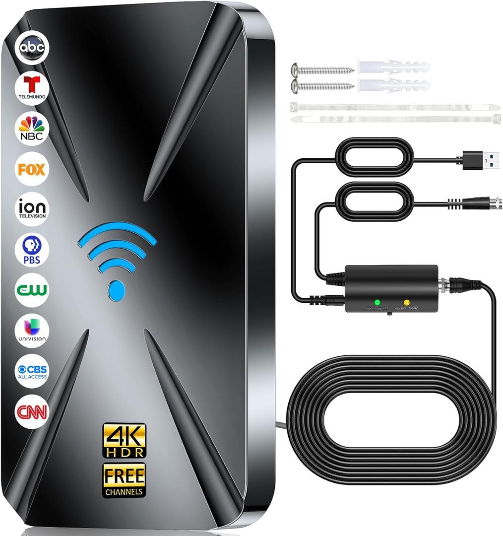 2025 Upgraded TV Antenna Indoor, 1800+ Miles Range Digital Antenna for Smart TV Indoor, HD Antenna for Local Channels with Amplifier, Outdoor Antenna Support 8K 4K 1080p All TVs -38FT Coax Cable