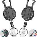 Autonomier 2Pack Heavy Duty Retractable Keychain, Unbreakable Embedded Body with 30.5" Dyneema Cord, Tactical ID Badge Holder Reel Carabiner Clip with Secure Magnetic Closure for Men, Holds 25oz