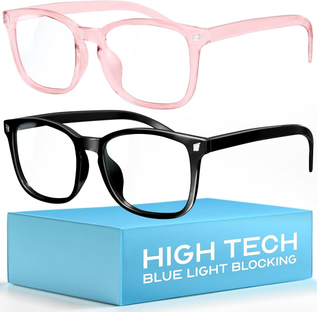 livho High Tech Blue Light Glasses - Advanced Blue Light Blocking Computer Glasses - Screen Fatigue & UV Protection (*B7 Matte Black+Clear Pink)