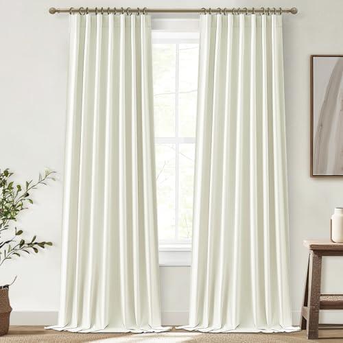 QJmydeco Ivory White 84 Inch Blackout Curtains for Bedroom/Living Room Darkening, Linen Drapes 84 Inches Long Rod Pocket Heat Blocking Window Curtain Bohemian Pleated Back tab Track Burg(50"x84"x2)