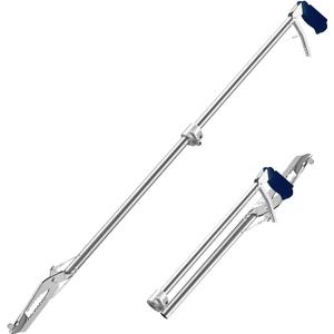 60" Professional Collapsible Snake Grabber Tool, Stainless Steel Snake Catcher Pole with Heavy-Duty Grabber Heads, Tongs, and Hook Mechanisms for Safe Reptile Control in Gardens or Farms