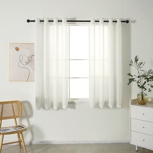 INLINAS Fluffy Sheer Curtains for Bedroom, Grommet Privacy Vertical Window Curtains & Drapes with Light Through for Living Room, 2 Panels, White, 52 x 63 Inch