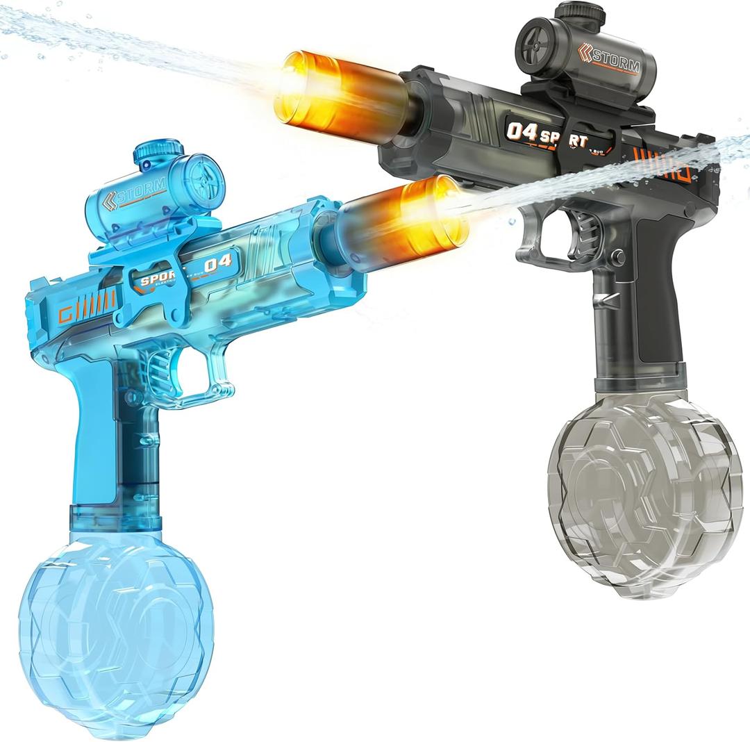 Electric Water Gun for Kids & Adults - 2 Pack Automatic Squirt Gun with Nozzle Flash & Water Spray Sound, Summer Outdoor Water Blaster Pistol Pool Beach Party Toys for Boys Girls (Blue&grey)