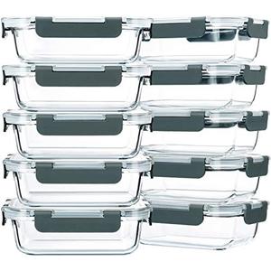 M MCIRCO 10-Pack,22 Oz Glass Meal Prep Containers,Glass Food Storage Containers with lids,Lunch Containers,Microwave, Oven, Freezer and Dishwasher (Gray)