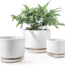 LE TAUCI Ceramic Plant Pots, 4.3+5.3+6.8 inch, Set of 3, Planters with Drainage Hole and Saucer, Indoor Flower Pot with Hole Mesh Pad, Gifts for Mom, White