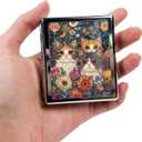 8Compartment Metal Pill Box Organizer  Portable Medicine Case 32.6 | FoodGrade Dividers | Secure Snap Button Lid | Travel & Gift for Seniors (Curious Kittens in Bloom)