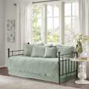 Madison Park Daybed Cover Set Damask Quilted Cover for Daybeds, All Season, Pre-Washed Cotton-Filled Coastal Bedding Scallop Edge, Shams, Bedskirt, Dcor Pillows, Tuscany, Seafoam, 39"x75", 6 Piece