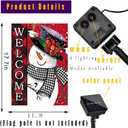 Solar Christmas Flag Light-Welcome Snowman Double-Sided Snowflake Garden Yard Hanging Flags Decor LED 8 Lighting Modes for Porch Outdoor Winter