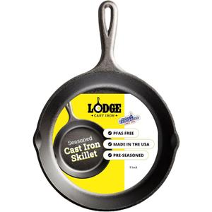 Lodge Seasoned Cast Iron Skillet - PFAS-Free, Non-Toxic Cookware - Use with an Oven, Stove, Grill, or Campfire - Naturally Non-Stick & Oven Safe - 9 Inches