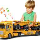 SpringFlower 3 4 5 6 Toddler Boy Toys, 25" Construction Carrier Toy with Excavator and Dump Truck,3 in 1 Truck, Christmas Birthday Gifts for Kids 3 4 5 6 Years Old