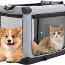 DUMOS Dog Crate 24 Inch Travel Cat Pet Carrier for Small Dog, Portable Foldable Soft Pet Airline Approved Crate with Storage Bag & Washable Pad for Indoor Outdoor Dog Kennel Carrier (S-30lbs, Grey)