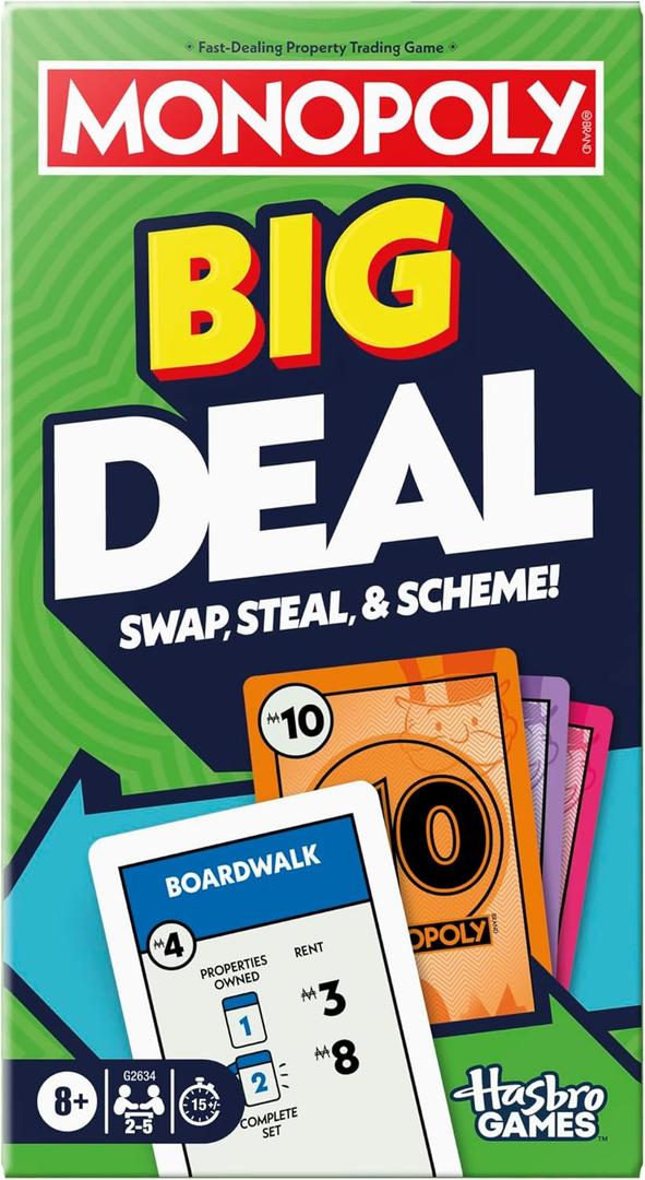 Monopoly Big Deal Card Game | Oversized Giant Large Cards for Family Fun | Ages 8+ | 2 to 5 Players | 15 Mins. | Travel Games for Kids and Adults