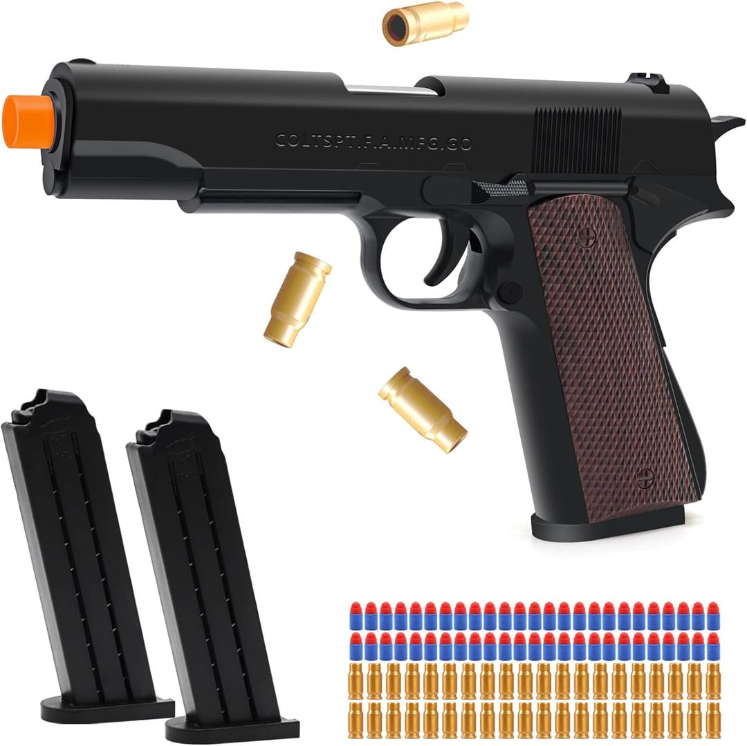 EagleGrove Soft Bullet Toy Gun with Shell Ejecting, Toy Pistol Guns with 50 Foam Bullets, Fake Prop Gun for Halloween Costume/Cosplay, Outdoor Shooting Game Toys Gifts for Christmas Birthday (Woodgrain Black)