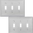 Triple Toggle Light Switch Cover Belaire Beaded Metal Wall Plate, 2-Pack Brushed Nickel 3 Gang, Light Switch Cover Decorative Wallplate, Durable