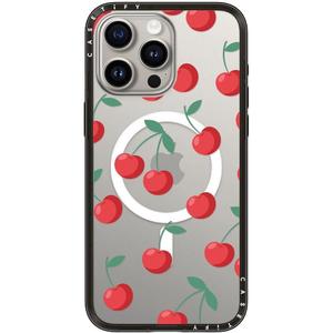 CASETiFY Compact iPhone 15 Pro Max Case [Slim and Sleek/Compatible with Magsafe / 4 ft. 2X Military Grade Drop Protection] - Cherries - Clear Black