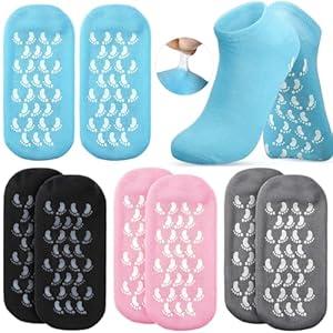 Chuarry 4 Pairs Gel Lined Socks for Dry Cracked Feet Women Moisturizing Socks Soft Lotion Socks Reusable Spa Socks for Repairing Gel Lining Infused with Essential Oils and Vitamins(Multicolor)