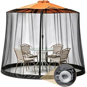 Mosquito Netting for Patio Umbrella 7.5-10 FT, Patio Umbrella Canopy Netting with Zipper Door and Water Tube