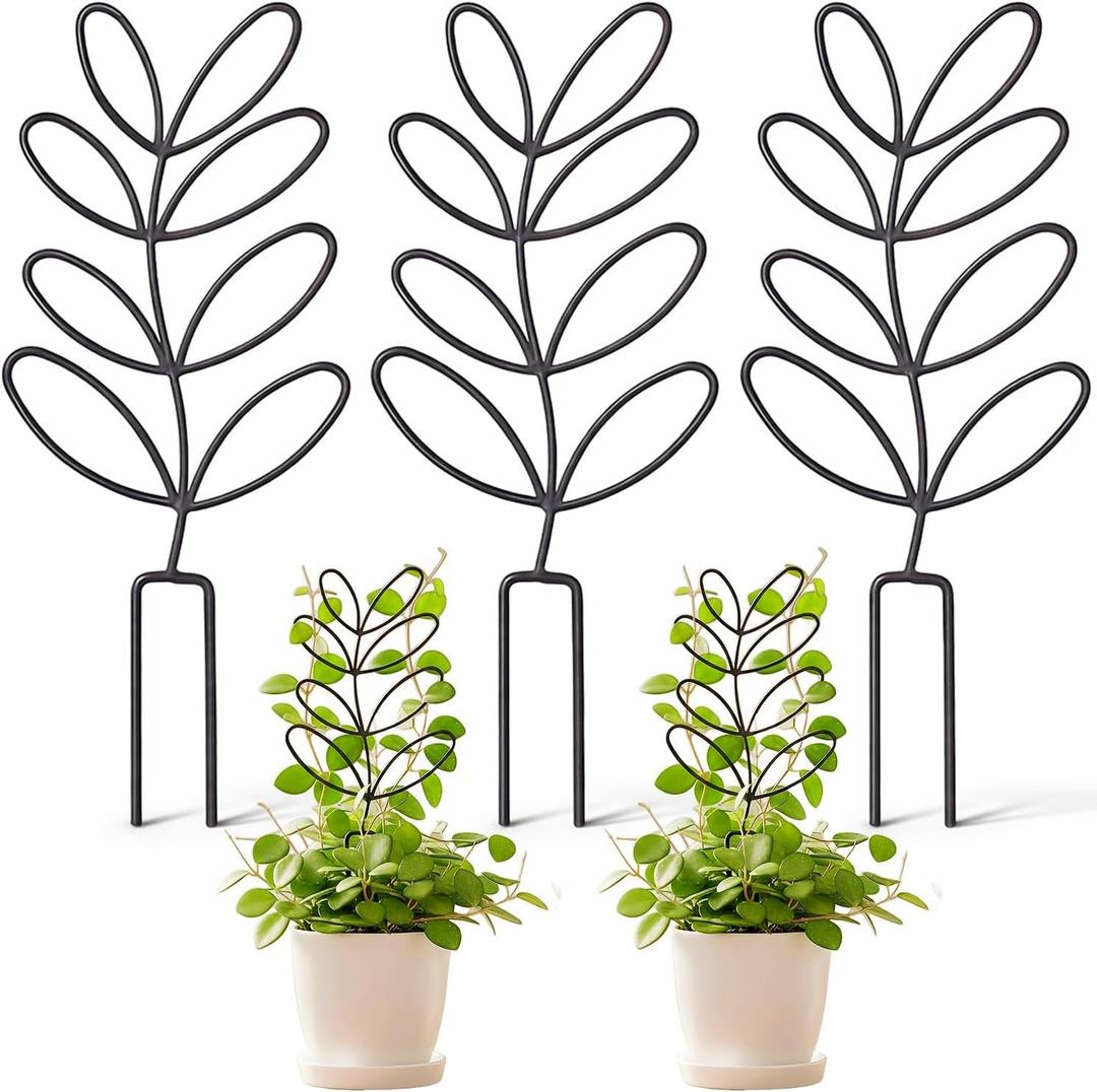 Plant Trellis Indoor Climbing Support - 3-Pack 12.6" Small Metal Garden Trellises for Potted Hoya Pothos Monstera - Rustproof Outdoor Gardening Accessories for Plant Lovers
