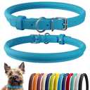 CollarDirect Rolled Leather Dog Collar, Soft Padded Round Puppy Collar, Handmade Genuine Leather Collar Dog Small Large Cat Collars 13 Colors(Small, Light Blue Smooth)
