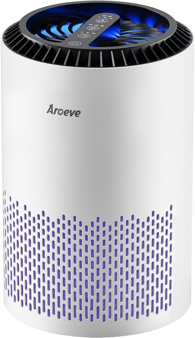 AROEVE Air Purifiers for Bedroom Home, Air Purifier For Smoke Pollen Dander Hair Smell Air Cleaner with Sleep Mode Speed Control For Bedroom Office, MK01- White