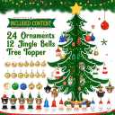 Christmas Advent Calendar 2025 Kids - 24 Days Christmas Countdown Calendar for Kids with Christmas Tree 36 Ornaments Bells Snowman Santa Decorations for Boys Girls Xmas Gift Tree