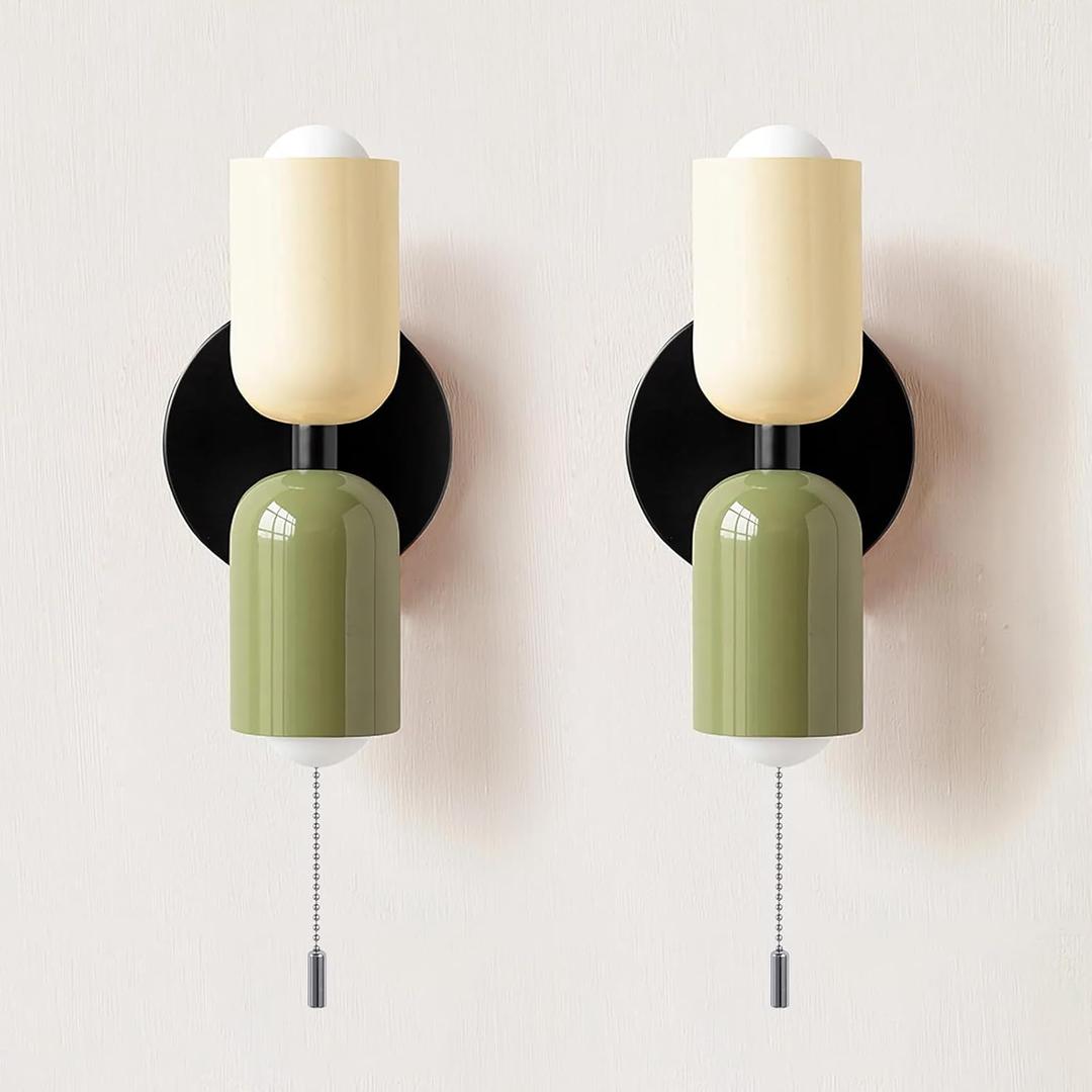Wall Sconces Double Head Bedside Lamps Vintage Wall Light Bedroom Lamps Modern Wall Light Set of 2 Green and White