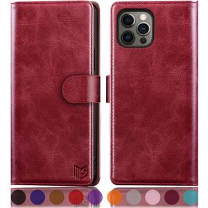SUANPOT for iPhone 13 Pro Max 6.7 5G with RFID Blocking Wallet case Credit Card Holder,Flip Book PU Leather Phone case Shockproof Cover Cellphone Women Men for Apple 13 Promax case Wallet Red (Burgundy)