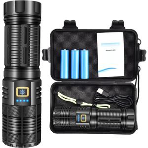 Rechargeable Flashlights 990,000 Lumens, Super Bright LED Flashlight High Lumens with 9000 mAh Capacity, World's Brightest Flashlight Shoots 10,000 Feet for Camping Hiking Emergency, Black