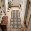 SHACOS Easy Jute 2x6 ft Washable Runner Rug Non Slip Low Pile Woven Texture Geometric Diamond Farmhouse Rug for Entryway Hallway Patio Kitchen Porch Indoor Outdoor, Black Checkered