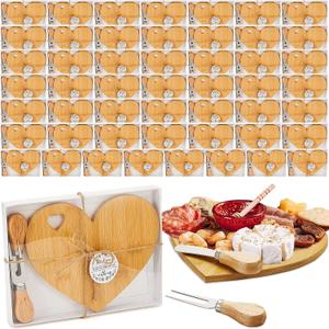 Patelai 50 Set Bridal Baby Shower Favor Heart Cheese Board with Knife, Wood Mini Charcuterie Board Thank You Gift Box for Guest Bridal Baby Shower Prize Wedding Valentines Birthday (Bamboo Color)