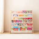 Wooden Bookshelf for Kids Wood Bookrack Canvas Book Storage Shelf Display Bookshelf 6 Tier Kids Book Rack for Bedroom Living Room Playroom Storage Organizer Natural (29.52" L x 11.81" W x 31.10" H)