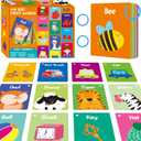 50 PCS First Word Flashcards, Double Sided Learning Cards Alphabet, Foods, Animals, Shapes, Colors, Vehicle, Body Parts with 2 Reclosable Rings, Learning Tool for Pre-K Kindergarten Toddlers