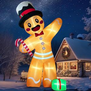 OurWarm 12FT Christmas Inflatables Outdoor Decorations, Giant Gingerbread Inflatable Christmas Blow Up Yard Decorations with 8 Led, Gingerbread Decorations for Outdoor Lawn Garden