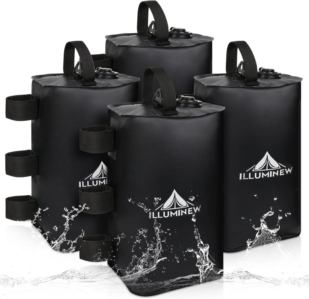ILLUMINEW 4 Pack Canopy Water Weight Bag, 88 LBSWater Tent Weights Set of 4 Leg Weights for Gazebo, Pop Up Canopy, Canopies, Tent (Black 10L)